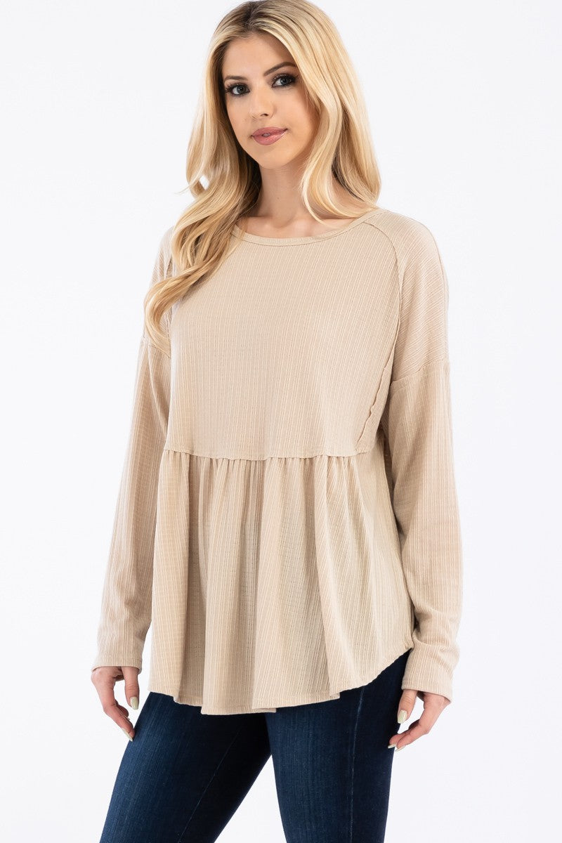 LONG SLEEVE PLEATED BABY DOLL TOPS