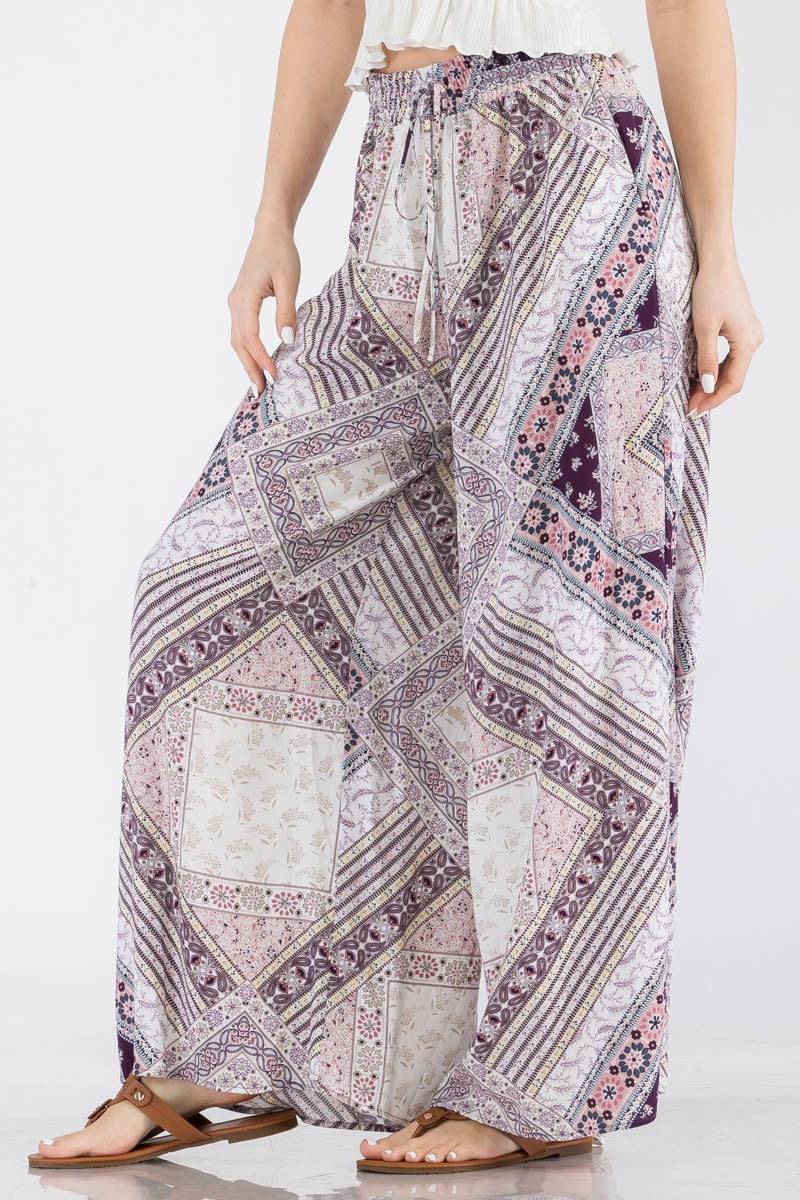 PATCHWORK WIDE LEG SKIRT PANTS