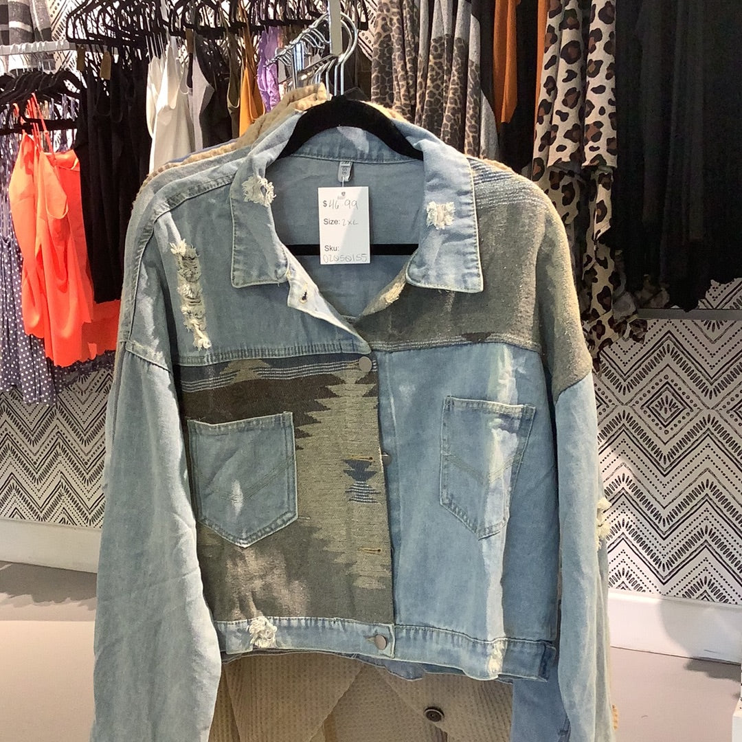 Distressed Jean Jacket Western Accent