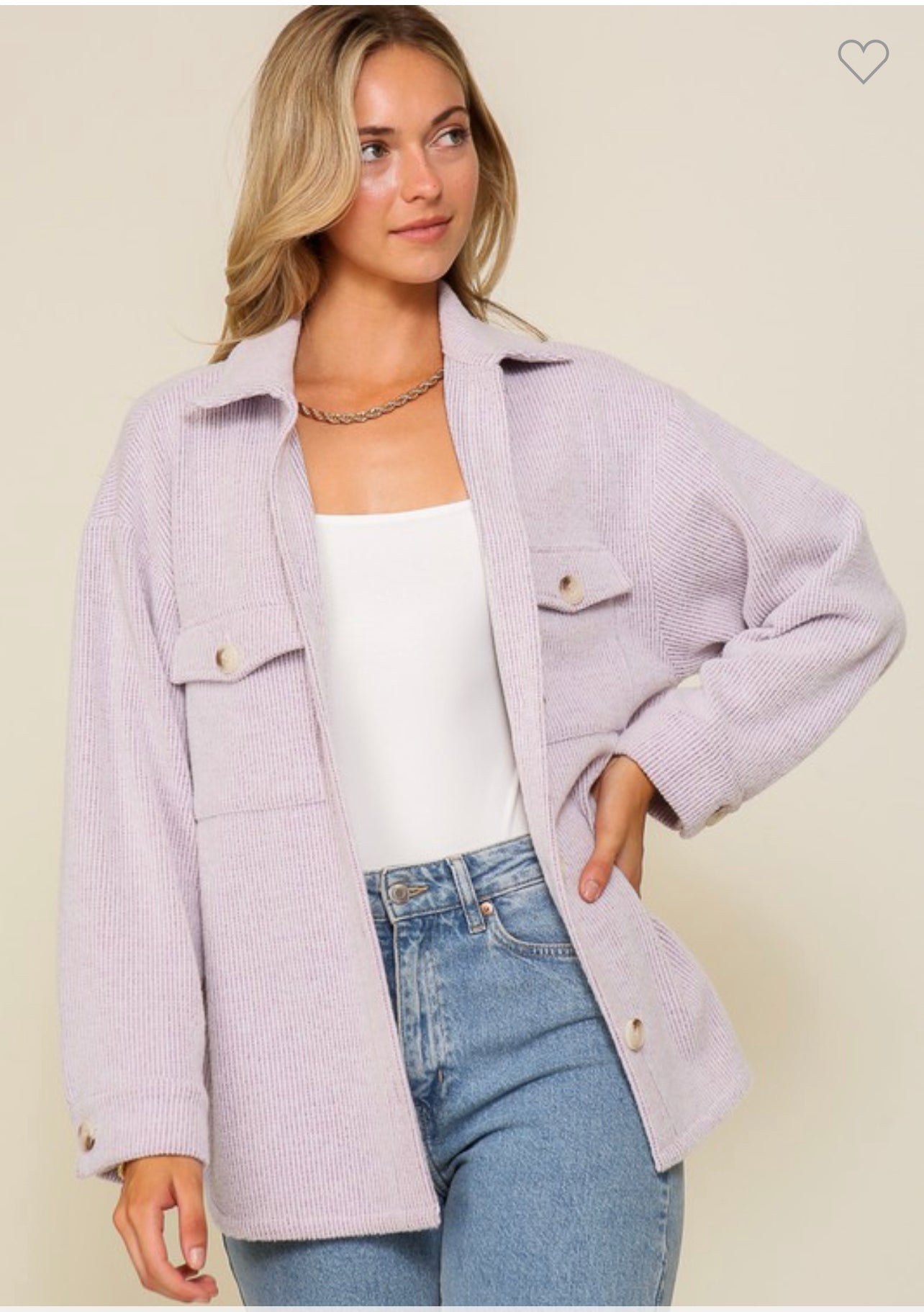 Lavender Long Sleeve Waffle Shacket