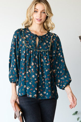 Laced Floral Long Sleeve Top