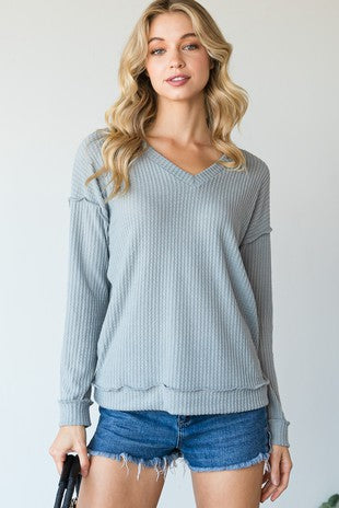 Waffled V Long Sleeve Top