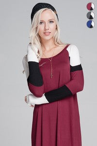 Burgundy Color Block Long Sleeve