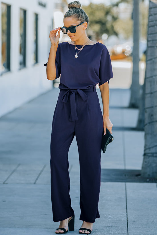 Full Size Tie Waist Straight Leg Jumpsuit- ONLINE ONLY 2-10 DAY SHIPPING