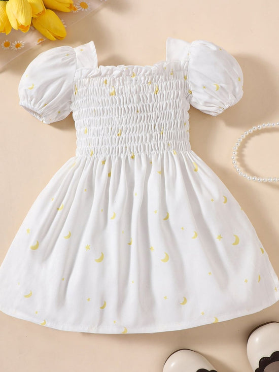 Baby Girl Printed Square Neck Smocked Dress- ONLINE ONLY 2-10 DAY SHIPPING