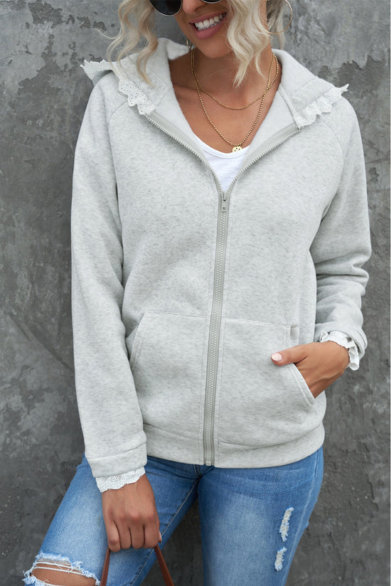 Lace Trim Zip-Up Hooded Jacket- ONLINE ONLY 2-10 DAY SHIPPING