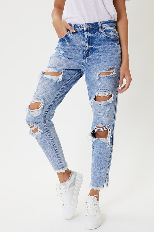 High Rise Distressed MOM Jeans