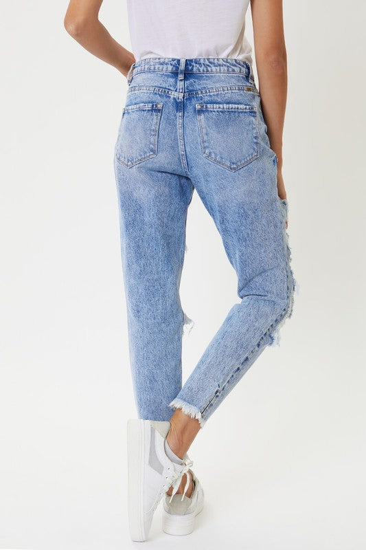 High Rise Distressed MOM Jeans