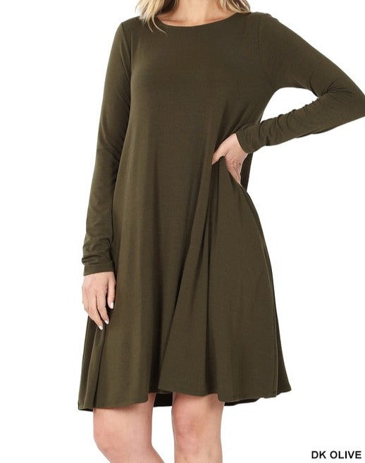 LONG SLEEVE FLARE DRESS WITH POCKETS