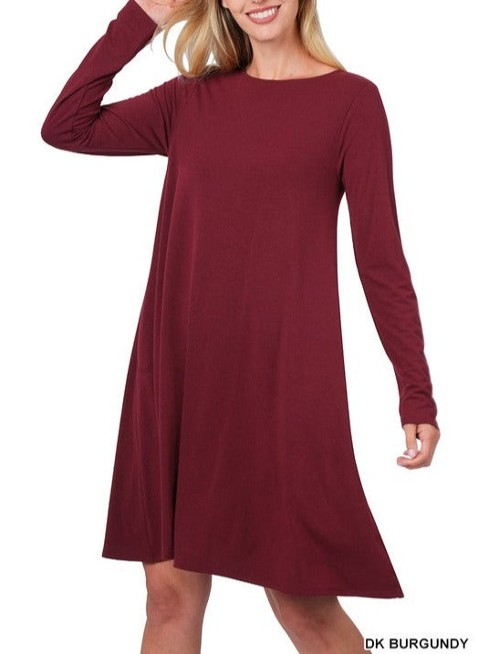 LONG SLEEVE FLARE DRESS WITH POCKETS