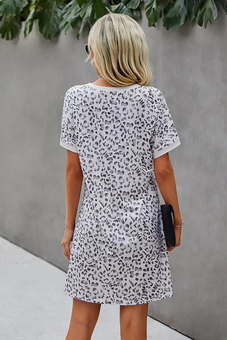 Round Neck Leopard Print Short Dress