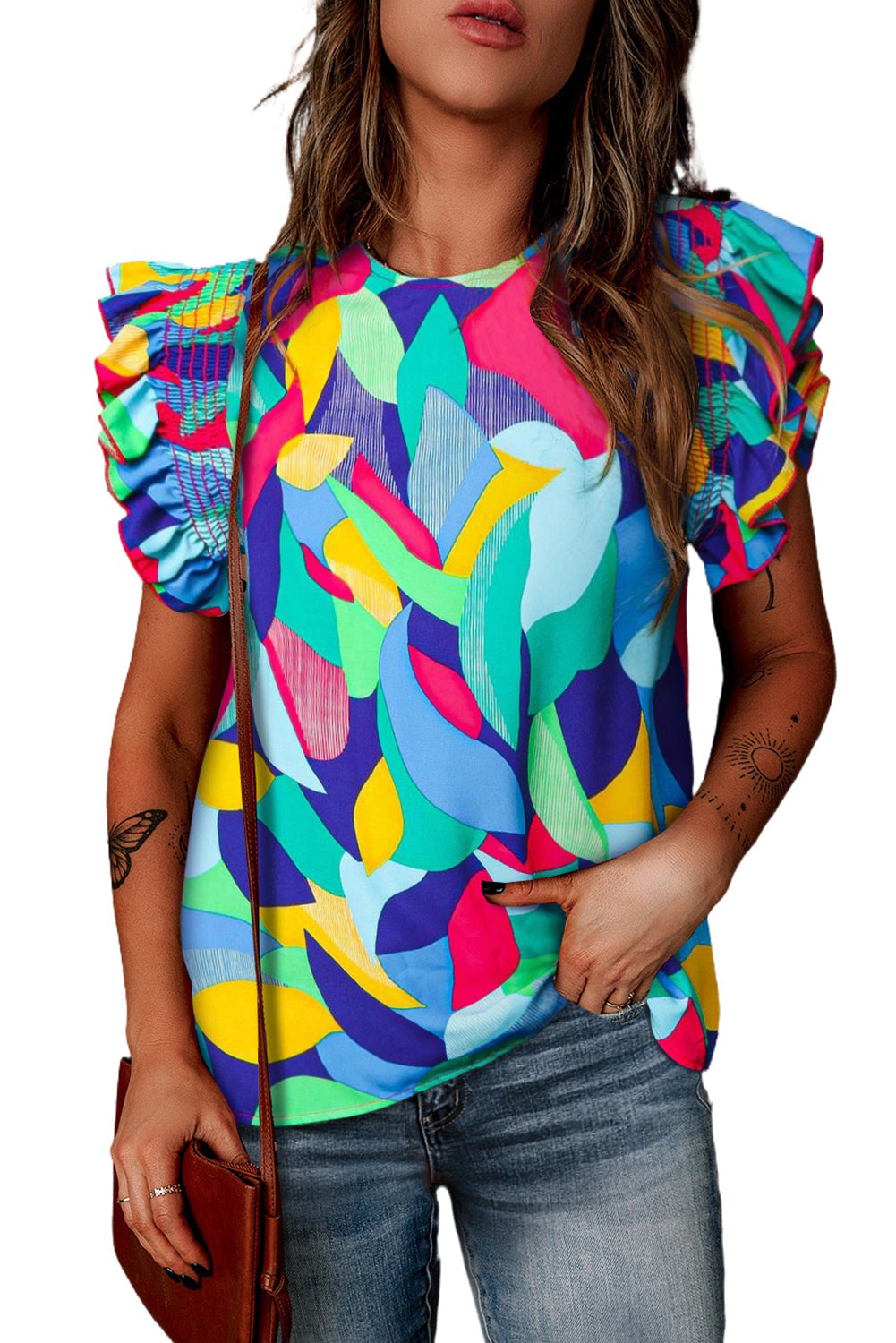 Printed Round Neck Butterfly Sleeve Top- ONLINE ONLY- 2-7 DAY SHIPPING