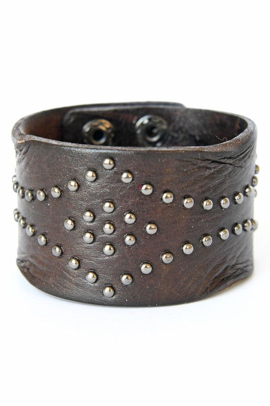 Punk Wide Studded Leather Cuff Bracelet