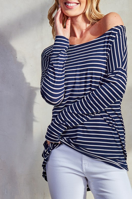 Soft Stripe Boat neck casual top