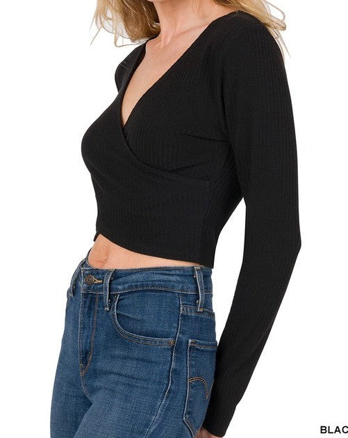 RIBBED WRAP CROP TOP