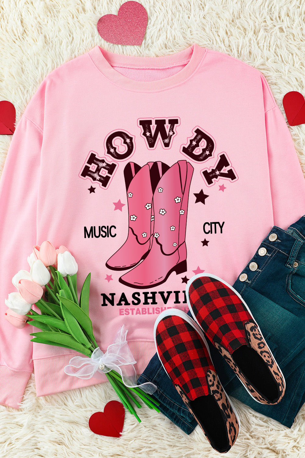 Cowboy Boots Graphic Dropped Shoulder Sweatshirt- ONLINE ONLY 2-10 DAY SHIPPING