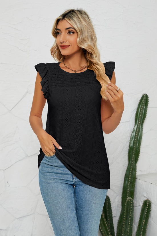 Smocked Round Neck Eyelet Top- ONLINE ONLY 2-10 DAY SHIPPING