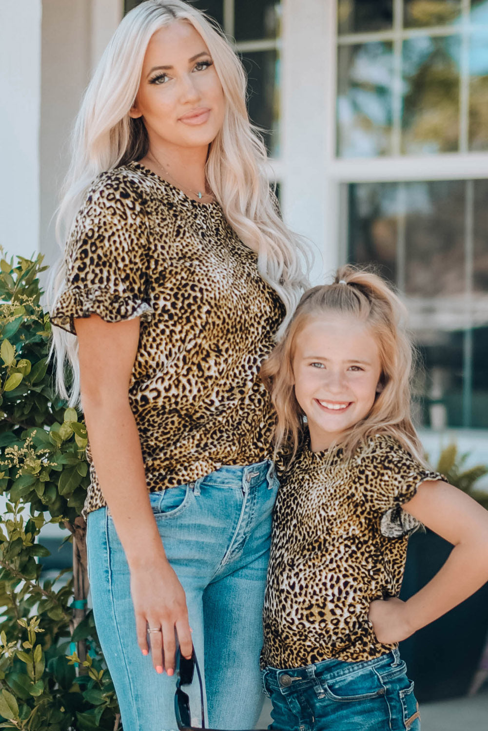 Women Leopard Short Flounce Sleeve Tee- ONLINE ONLY 2-10 day Shipping