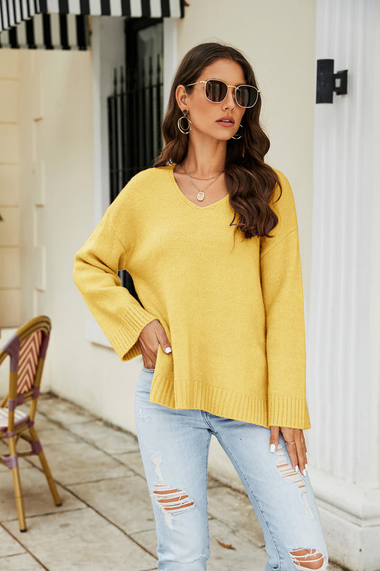 Drop Shoulder V-Neck Knit Pullover- ONLINE ONLY 2-10 DAY SHIPPING