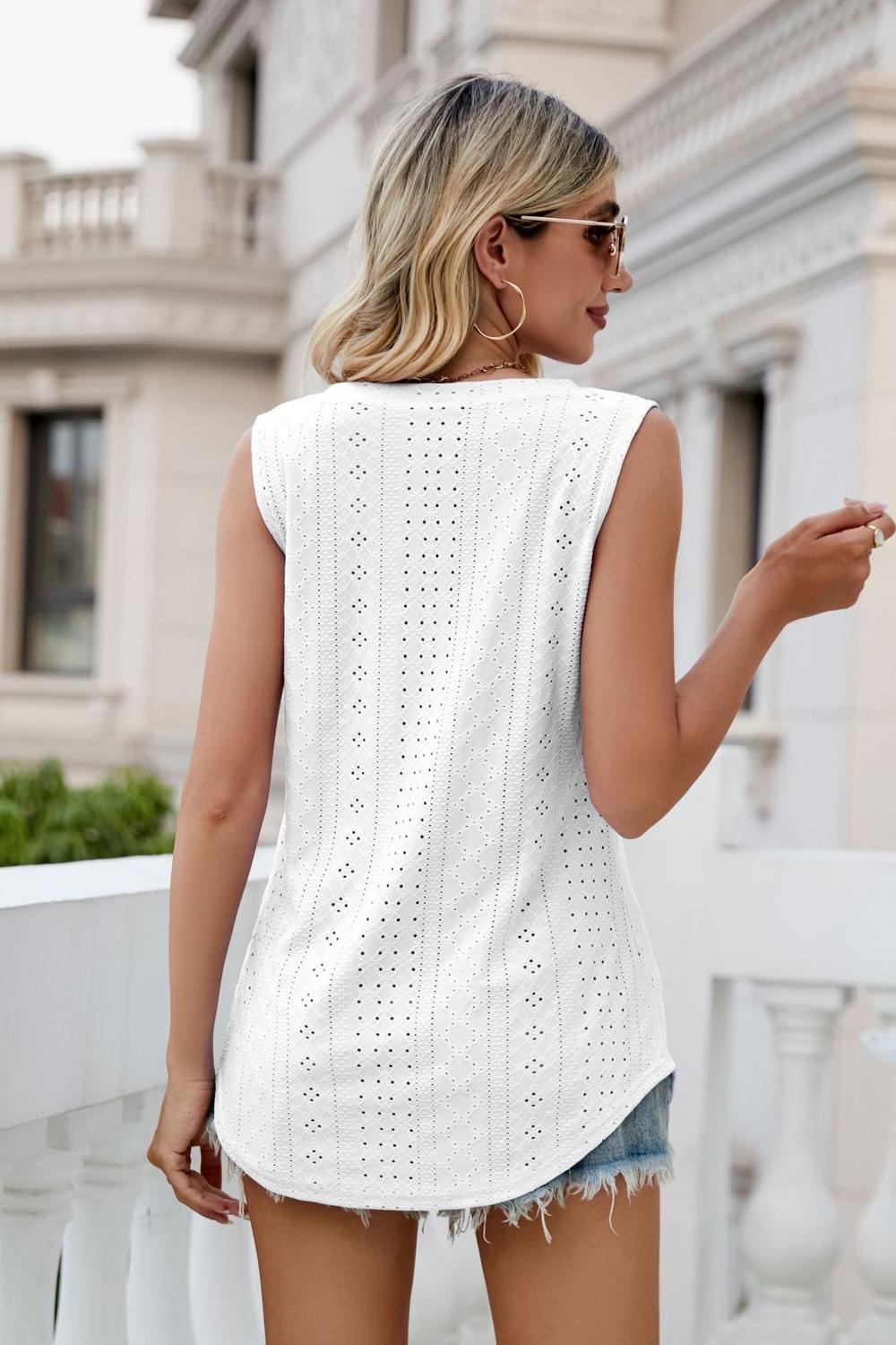 Eyelet V-Neck Tank- ONLINE ONLY 2-10 DAY SHIPPING