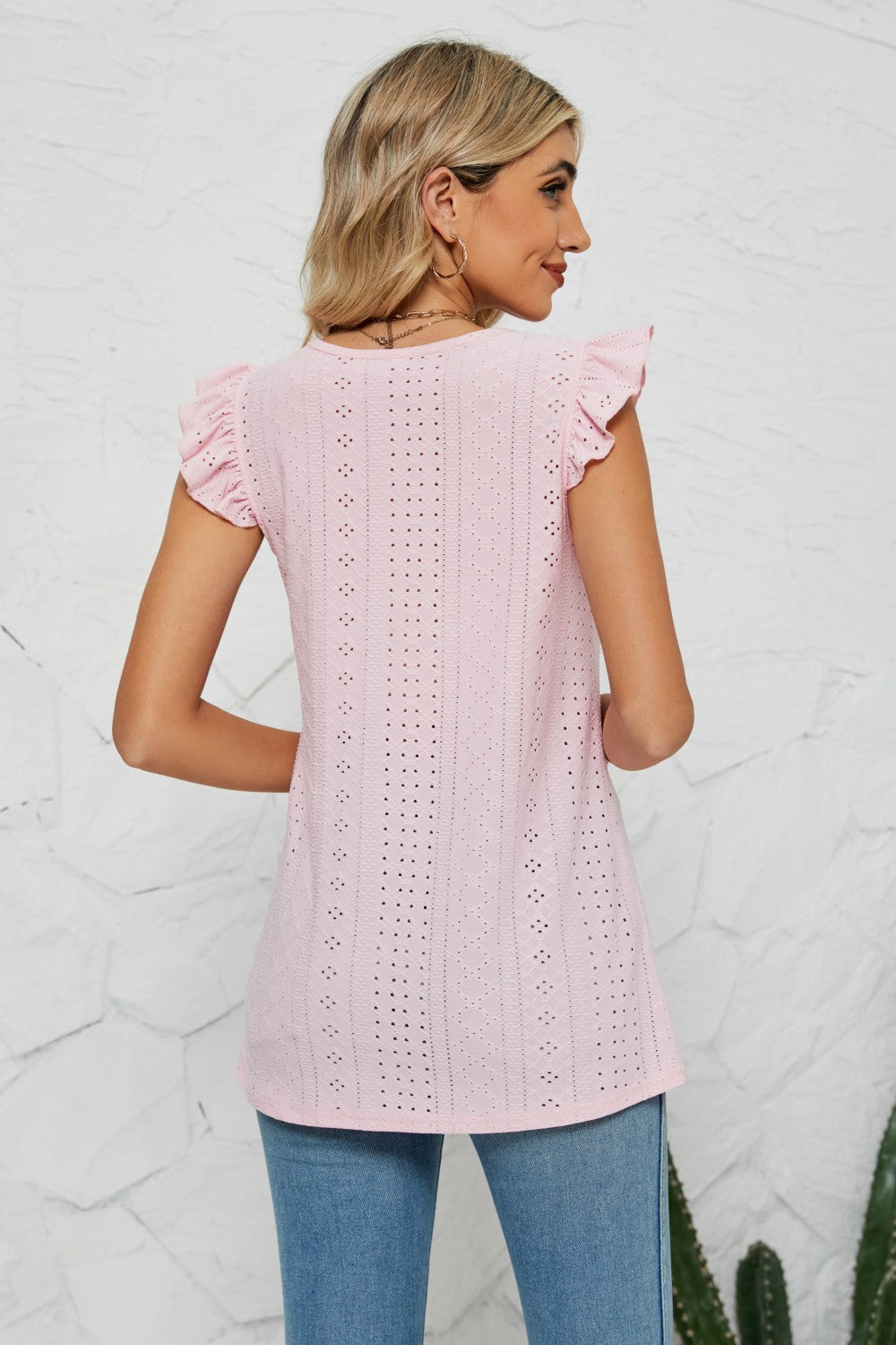 Smocked Round Neck Eyelet Top- ONLINE ONLY 2-10 DAY SHIPPING