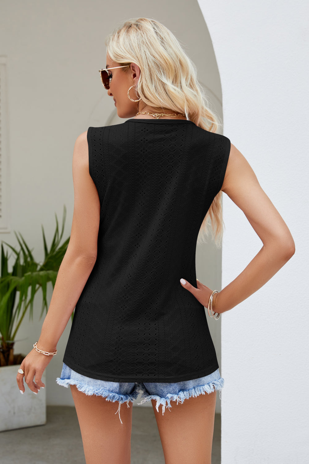 Contrast V-Neck Eyelet Tank- ONLINE ONLY 2-10 DAY SHIPPING