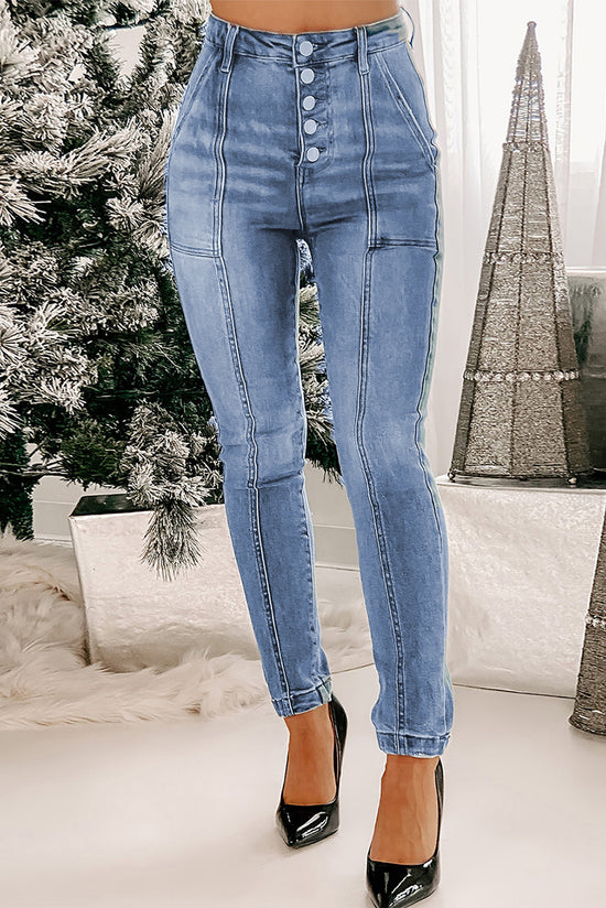 Button Fly Center Seam High Rise Jeans- ONLINE ONLY 2-10 DAY SHIPPING