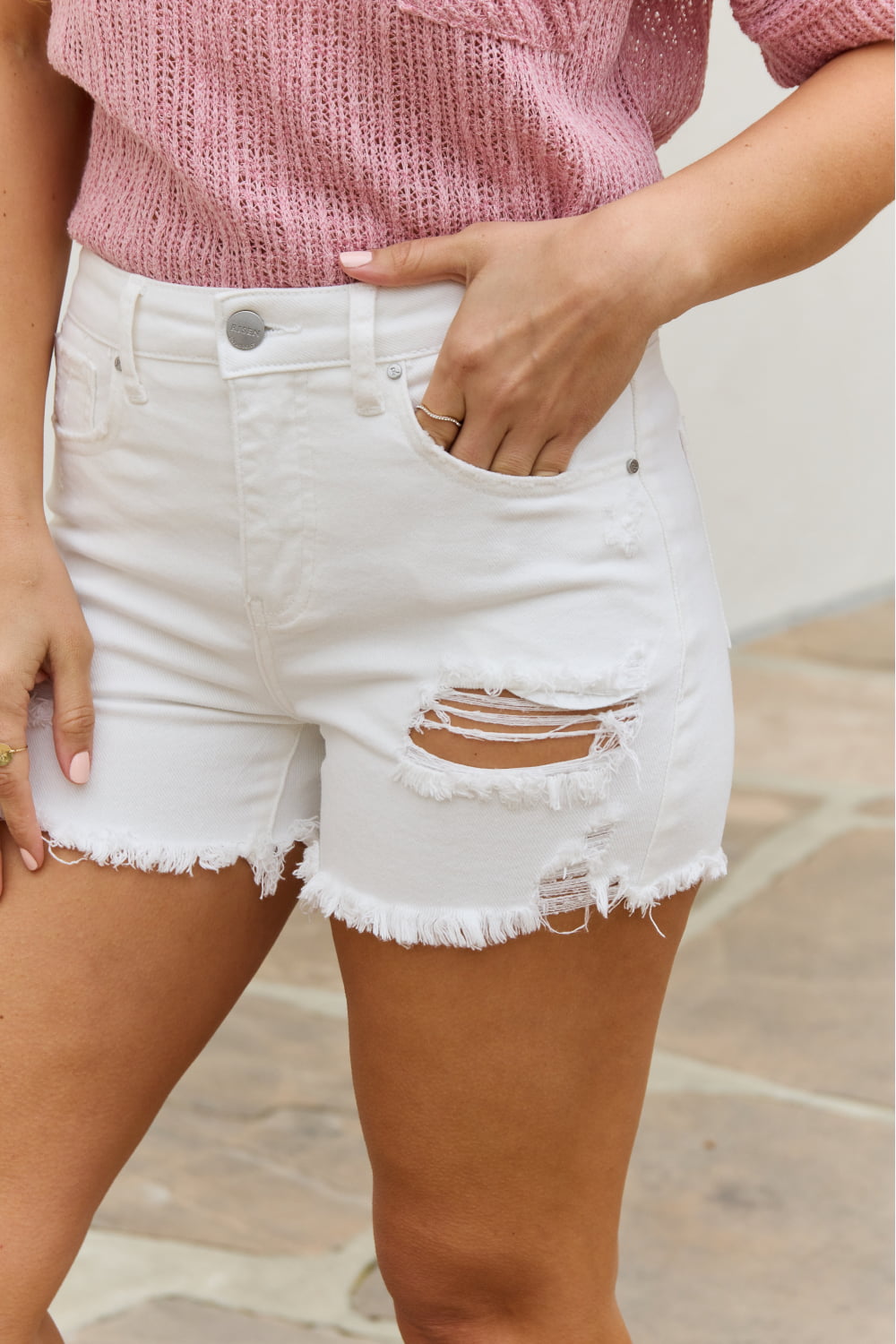 RISEN Lily High Waisted Distressed Shorts- ONLINE ONLY 2-10 DAY SHIPPING