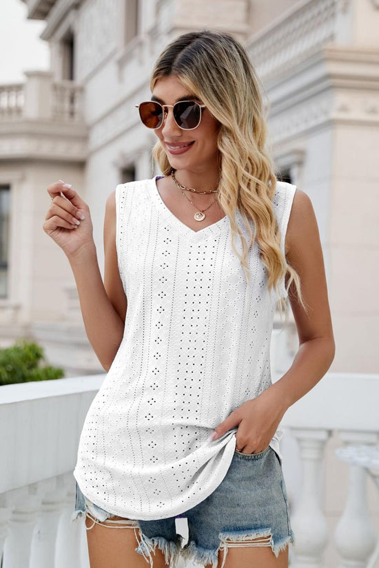 Eyelet V-Neck Tank- ONLINE ONLY 2-10 DAY SHIPPING