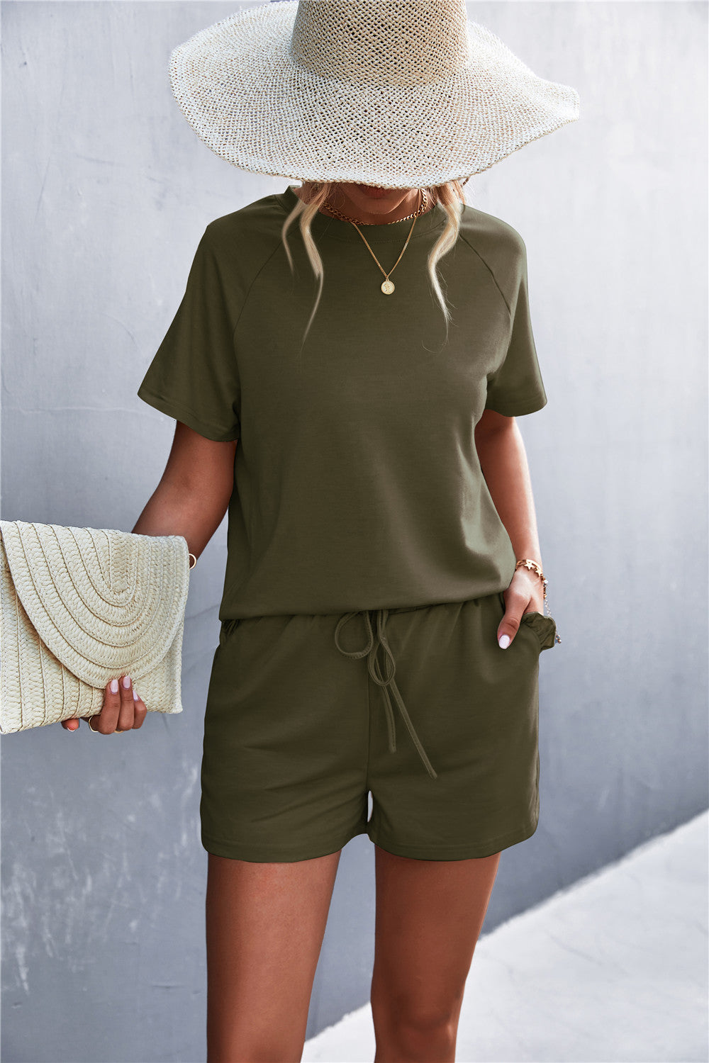 Raglan Sleeve Ruffle Hem Top and Shorts Set with Pockets- ONLINE ONLY 2-10 day Shipping