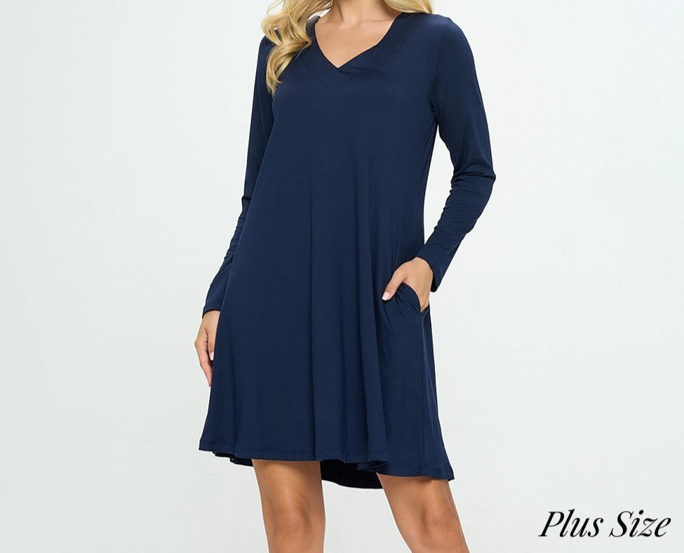 Women’s Plus Size Solid Colored Long A-Line Dress - In Store