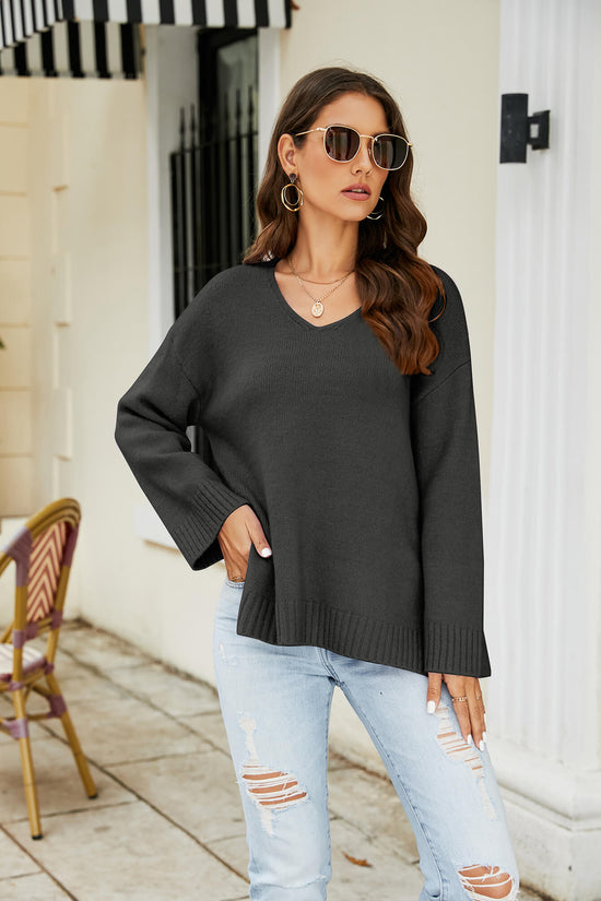 Drop Shoulder V-Neck Knit Pullover- ONLINE ONLY 2-10 DAY SHIPPING