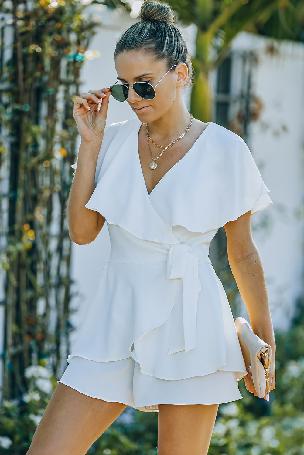 Tie-Waist Surplice Layered Romper- ONLINE ONLY 2-10 day Shipping