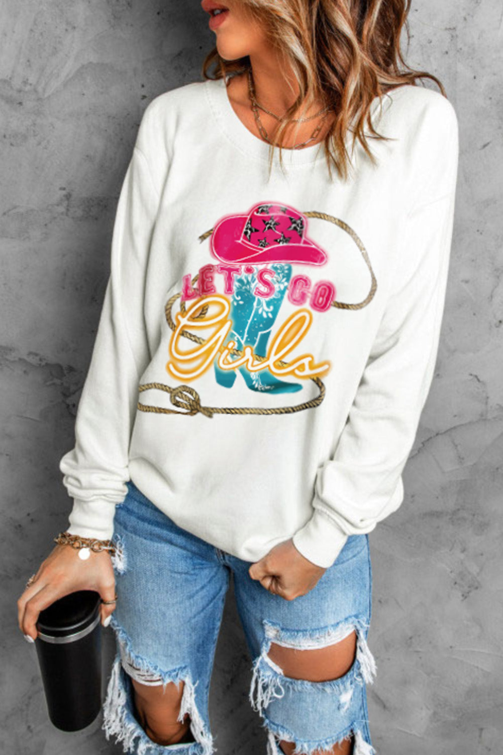 LET'S GO GIRLS Graphic Round Neck Sweatshirt - ONLINE ONLY 2-10 DAY SHIPPING