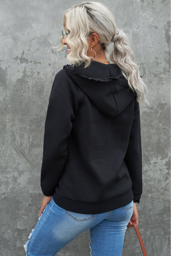 Lace Trim Zip-Up Hooded Jacket- ONLINE ONLY 2-10 DAY SHIPPING