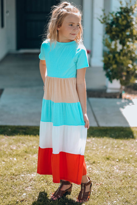 Girls Color Block Round Neck Maxi Dress- ONLINE ONLY 2-10 DAY SHIPPING