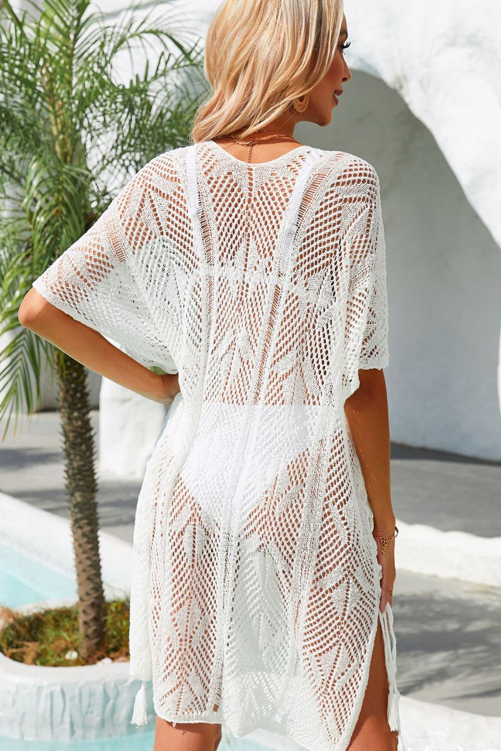 Side Slit Tassel Openwork Cover-Up Dress - ONLINE ONLY 2-10 DAY SHIPPING