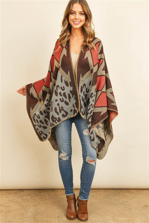 CHEVRON LEOPARD OPEN FRONT KIMONO