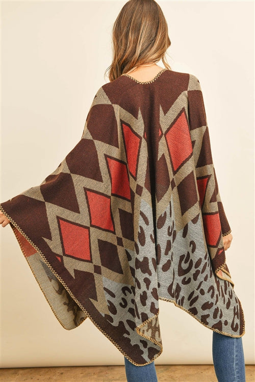 CHEVRON LEOPARD OPEN FRONT KIMONO