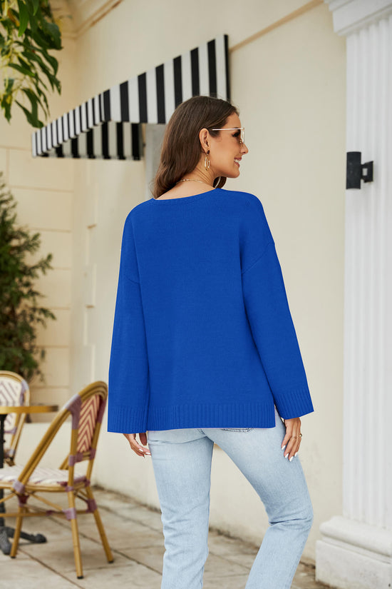 Drop Shoulder V-Neck Knit Pullover- ONLINE ONLY 2-10 DAY SHIPPING