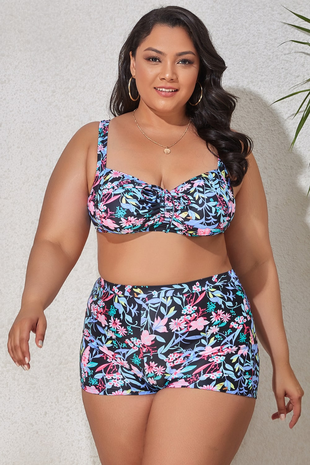 Plus Size Drawstring Detail Two-Piece Swimsuit- ONLINE ONLY 2-10 day Shipping