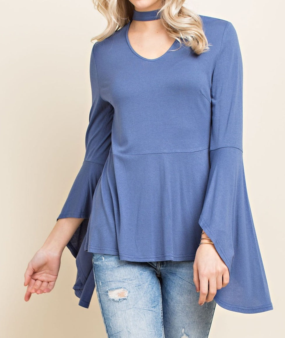 Soft Choker Neck Top w/ Angel Sleeves