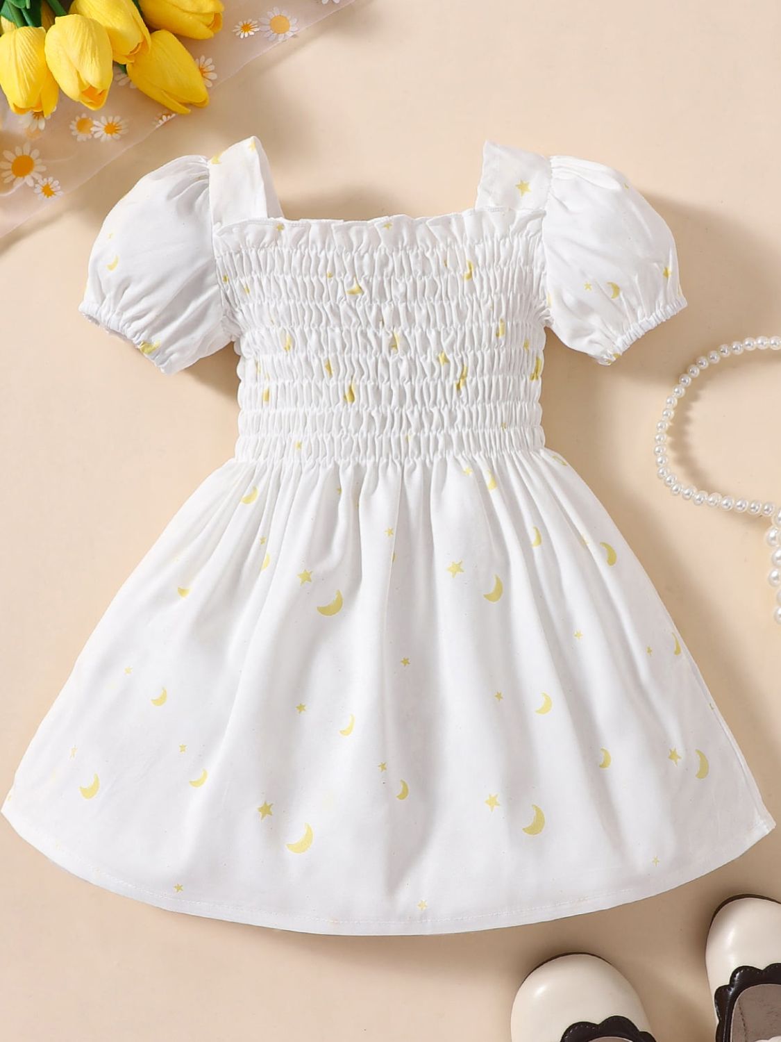 Baby Girl Printed Square Neck Smocked Dress- ONLINE ONLY 2-10 DAY SHIPPING