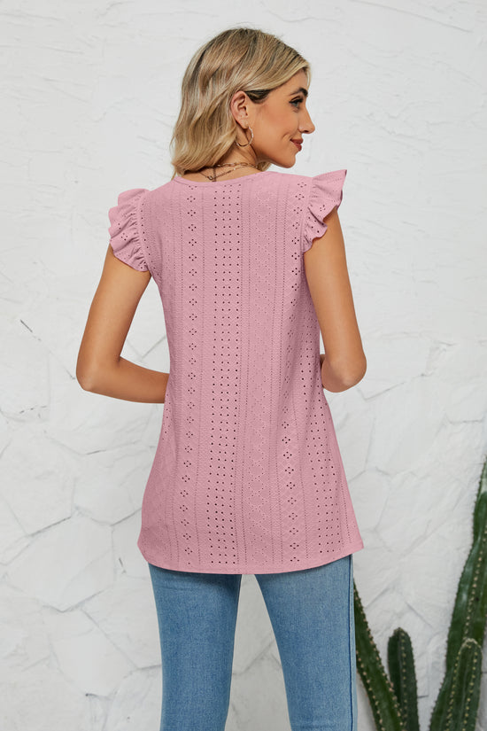 Smocked Round Neck Eyelet Top- ONLINE ONLY 2-10 DAY SHIPPING