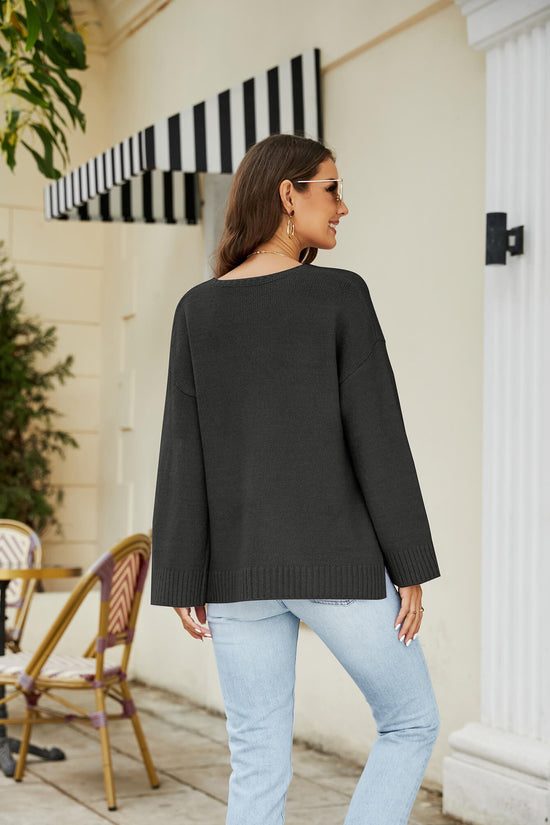 Drop Shoulder V-Neck Knit Pullover- ONLINE ONLY 2-10 DAY SHIPPING