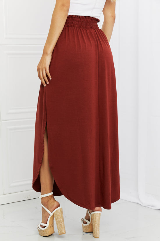 Zenana It's My Time Full Size Side Scoop Scrunch Skirt in Dark Rust - ONLINE ONLY 2-10 DAY SHIPPING