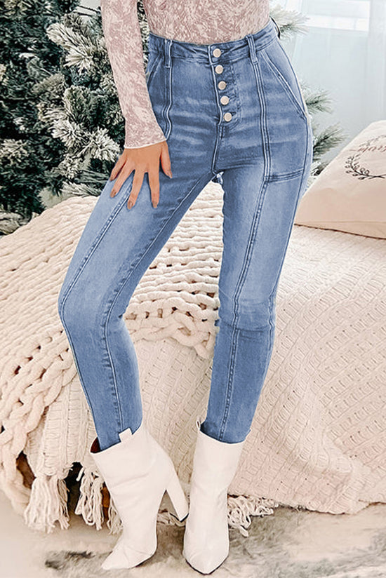 Button Fly Center Seam High Rise Jeans- ONLINE ONLY 2-10 DAY SHIPPING