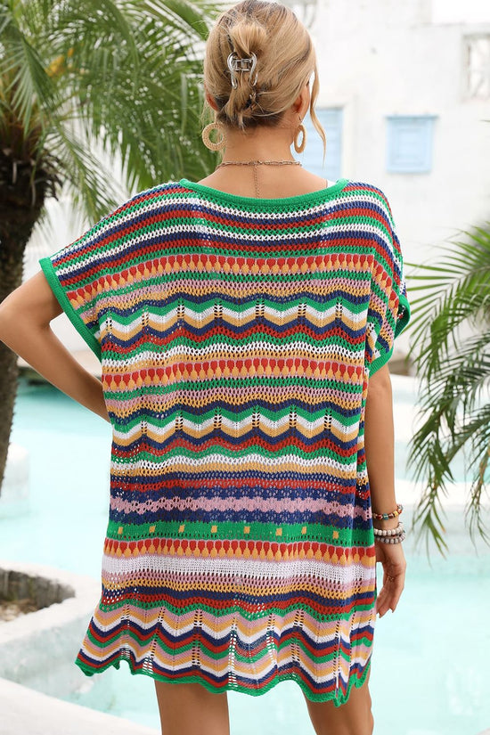 Rainbow Stripe Scalloped V-Neck Cover-Up Dress- ONLINE ONLY 2-10 day Shipping