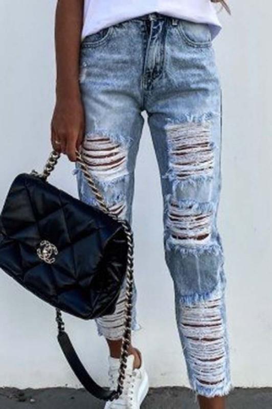 Light Wash Distressed Denim Pant