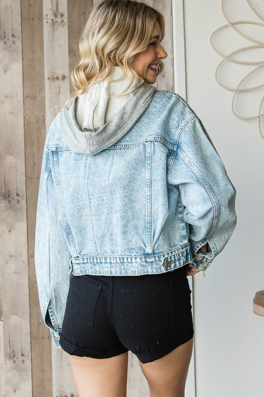 Assorted Hooded Button Down Denim Jacket